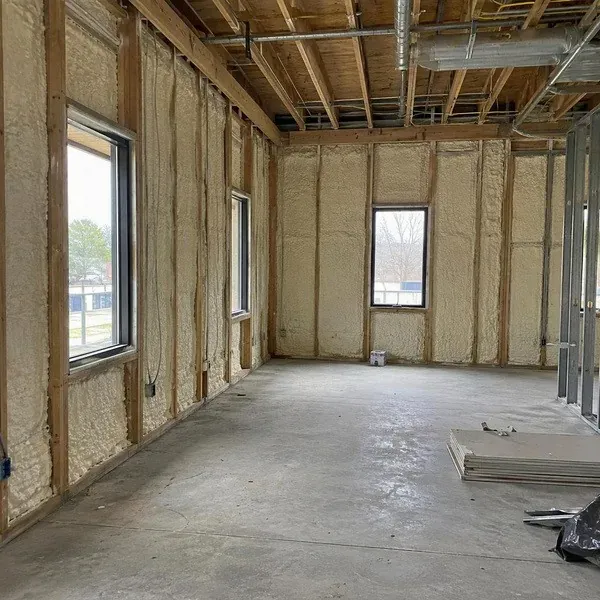 Office renovation with spray foam insulated perimeter walls