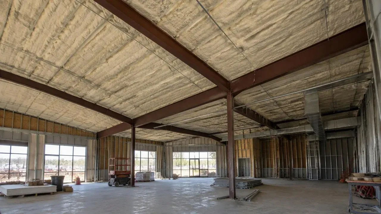 Commercial renovation space under a spray foam insulated roof deck