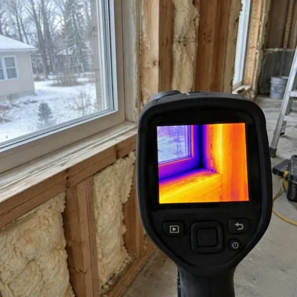 Thermal camera showing heat loss around a home window